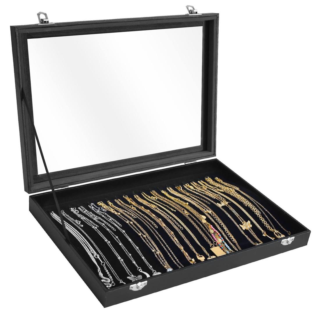 SiveitSiveit Necklace Organizer Box Premium 20 Hooks Necklace Display Jewelry Tray with Transparent Lid Jewelry Necklace Display Box for Necklace Pendants Suitable for Women and Girls (Black)