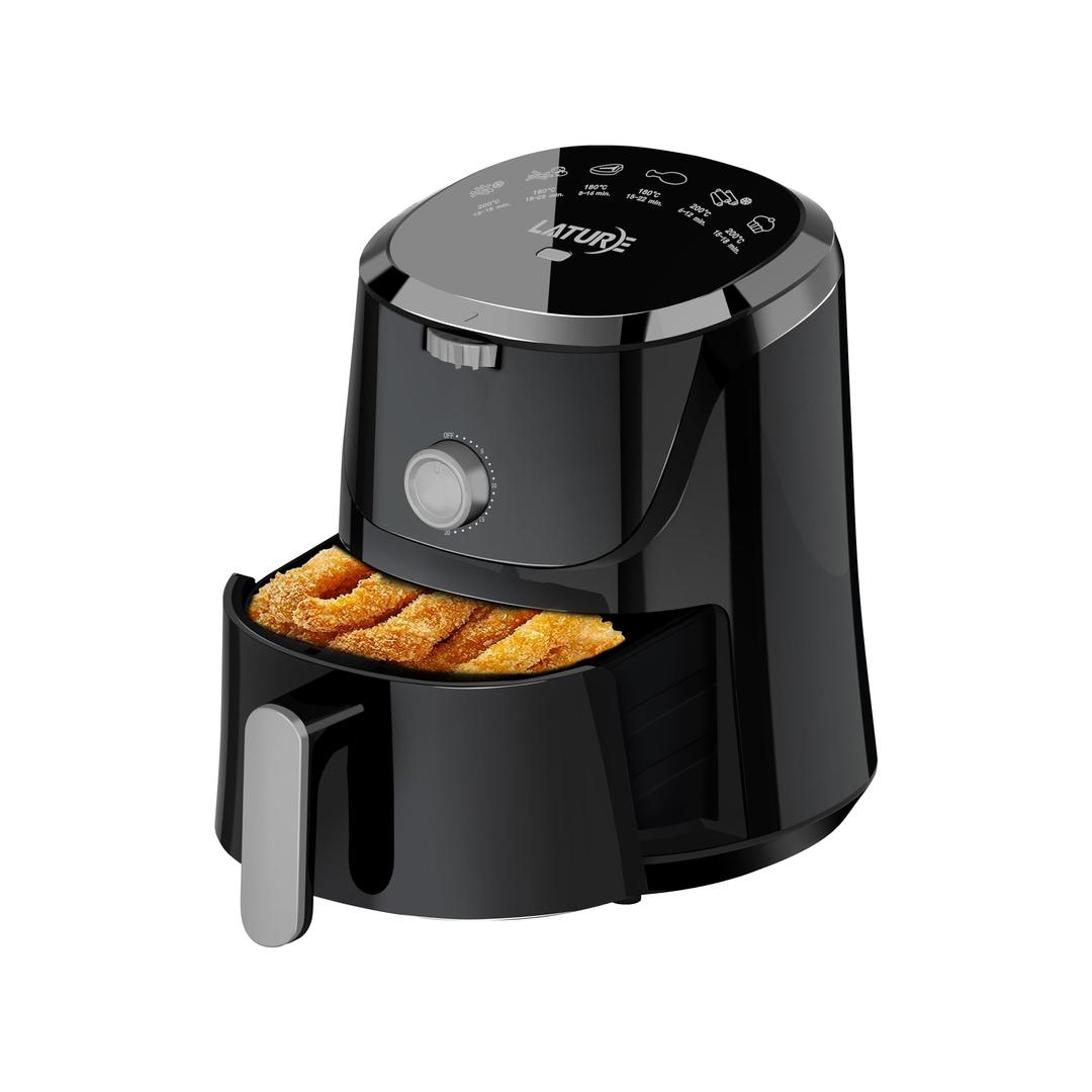 4.2 QT Air Fryer Oven Cooker with Temperature and Time Control Dishwasher Non-stick Basket 6 Cook Presets Stainless Steel Tray (Black-Knob)