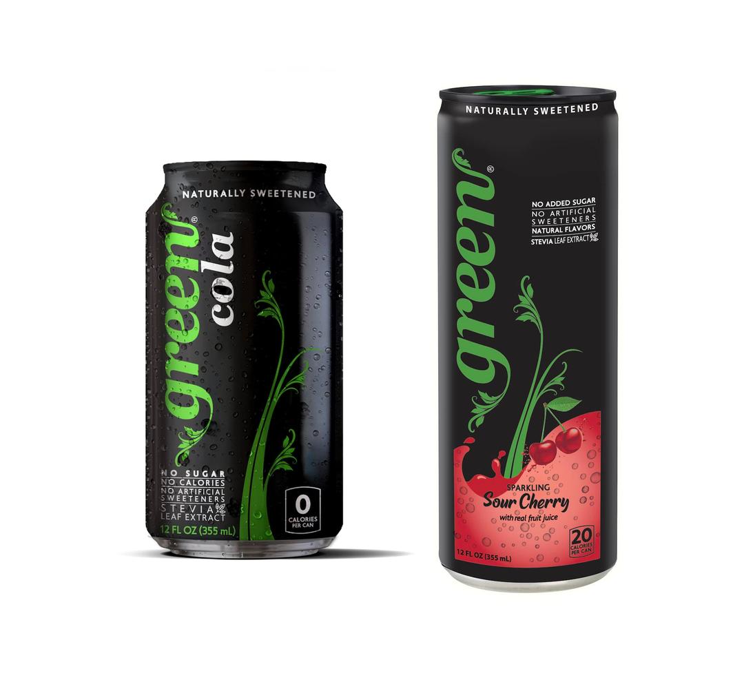 Green Cola12Fl Oz 8ct & Green Sour Cherry 12 Fl Oz 6ct - No sugar added, Naturally Sweetened with 100% Stevia Leaf Extract, Keto Friendly Carbonated Soft Drink 14ct Bundle