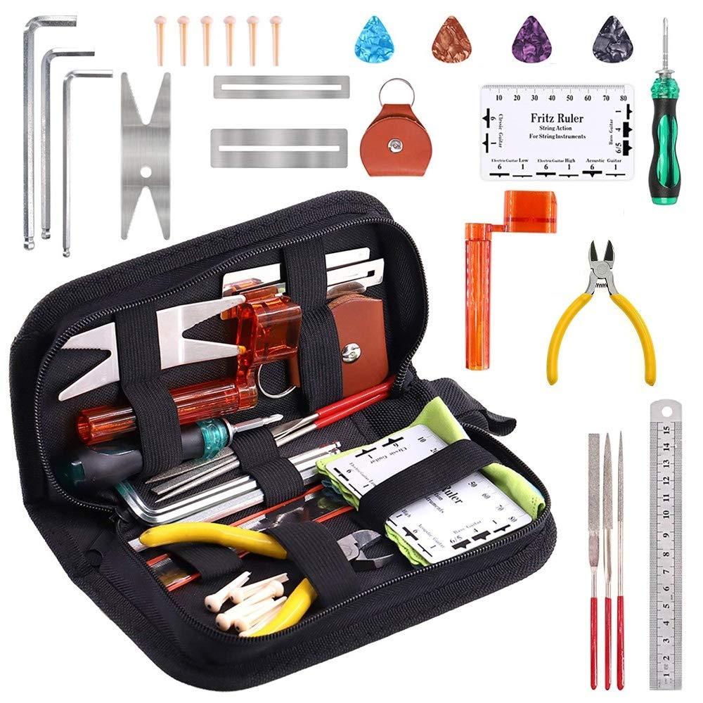 eWINNER 26-in-1 Complete Guitars Repairing Cleaning Maintenance Tool Kit Set with Carry Case Organizer For Guitar Ukulele Bass Mandolin Banjo