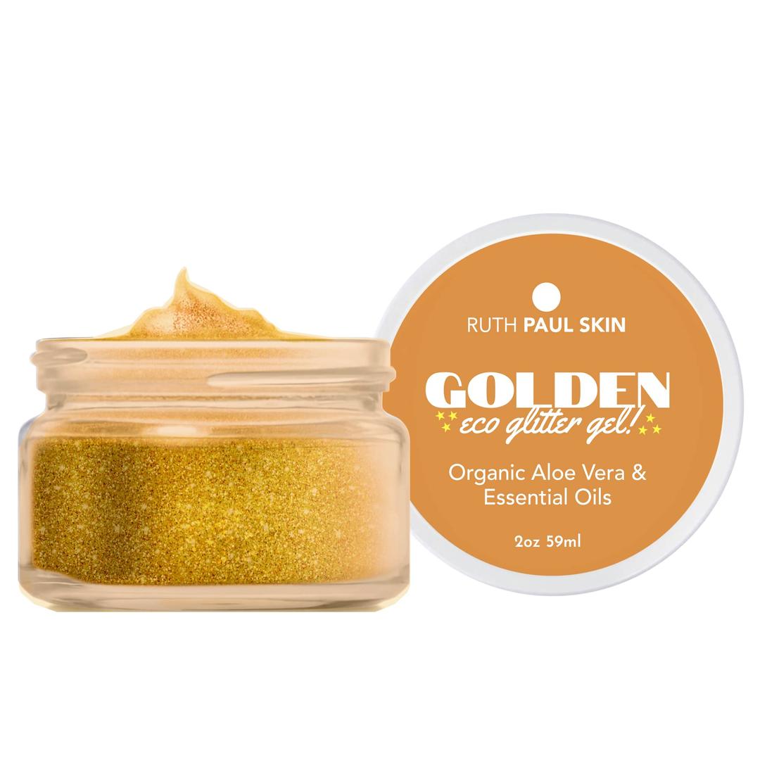 Gold Face, Body Glitter Gel: for Women & Girls | Biodegradable Glitter Body Shimmer | Fine Glitter in Aloe Vera Gel Base with Essential Oil | Body Makeup by Ruth Paul Skin 2oz