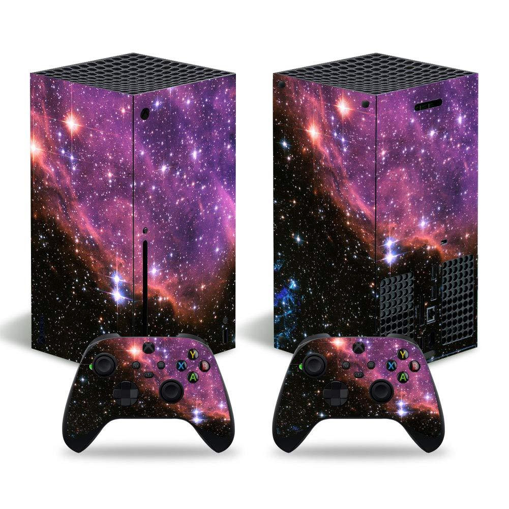 Whole Body Protective Vinyl Skin Decal Cover for Microsoft Xbox Series X Console, Purple Night Sky Xbox Series X Skins Wrap Sticker with Two Free Wireless Controller Decals