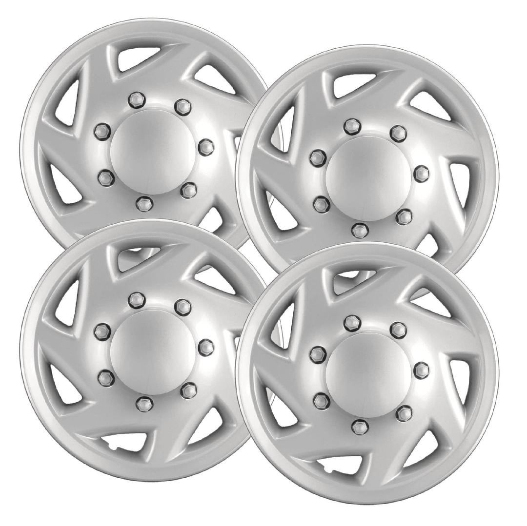 Premium Quality 16" Silver Hubcaps/Wheel Covers fits Ford Van, One-Piece Heavy Duty Construction (Set of 4)