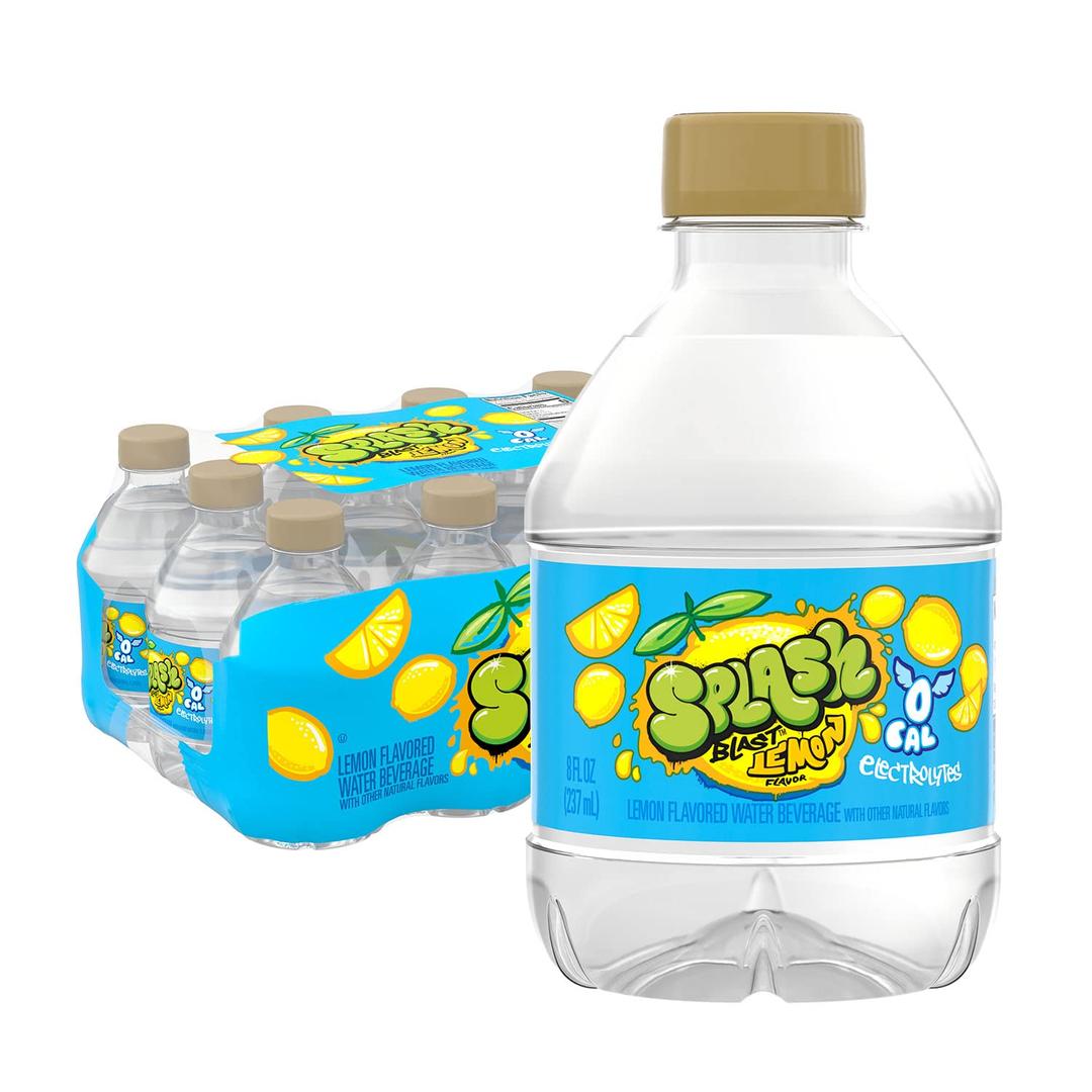 Splash Refresher Lemon Flavored Water, 8 Fl Oz, Plastic Bottle Pack of 12