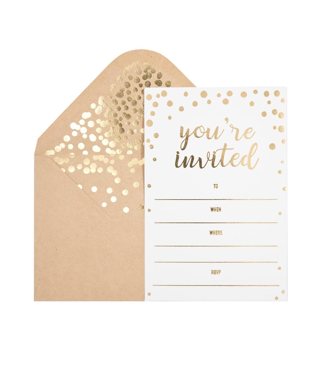 50 Pack Invitation Card - Elegant Greeting Cards ‘’You are Invited’’ in Gold Foil Letters – for Wedding, Bridal Shower, Baby Shower, Birthday Invitations - 52 Kraft Envelopes Included - 4" x 6"