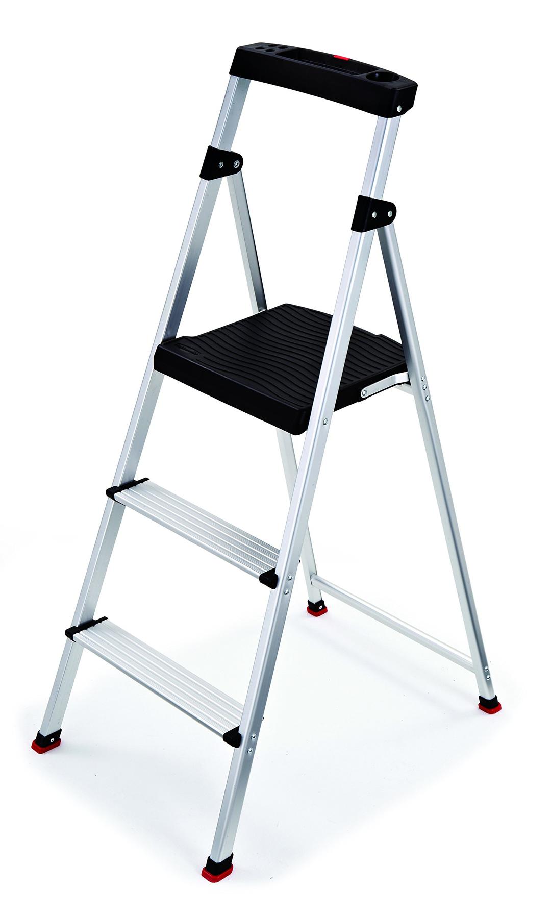 Rubbermaid3-Step Ladder, Aluminum Lightweight Folding Step Stool with Project Top, 225 lb. Capacity, Silver, Tested to US Safety Standards, No Assembly Required