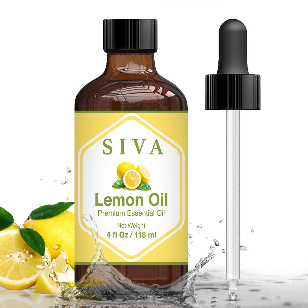 SIVA Lemon Essential Oil - 4 Fl Oz – Natural Lemon Oil - for Diffuser, Face, Skin Care, Aromatherapy, Hair Care, Scalp and Body Massage - with Dropper