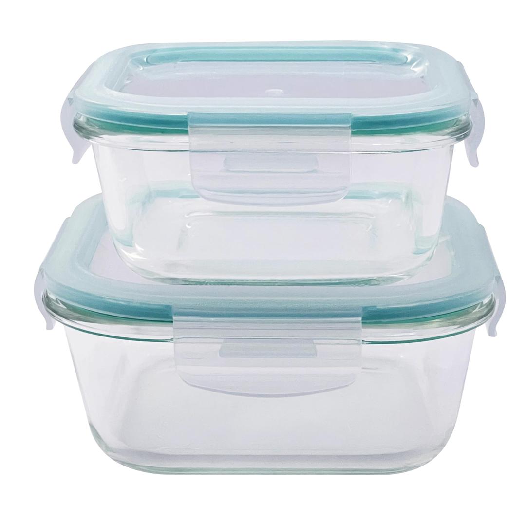 2-Piece Square Borosilicate Glass Food Storage Containers with Lids - Airtight, Leakproof, Stackable - Ideal for Food Prep, Meal Planning, Leftovers, Kitchen Organization – lunch box | 500ml & 800ml