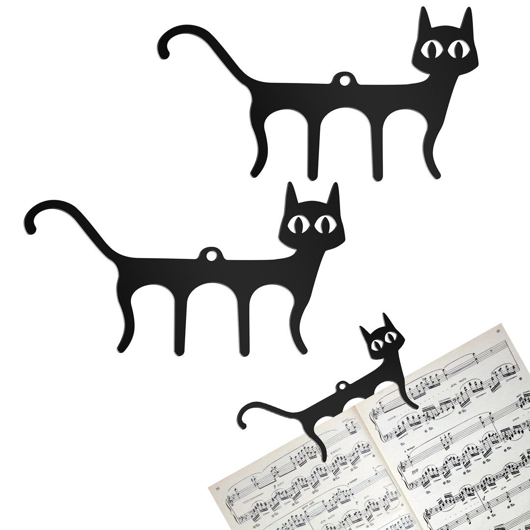 YHNTGB 2 PCS Metal Music Book Clips Page Holders Sheet Music Page Holder Clips for Sheet Music Stands Cute Cat Shaped Metal Music Bookmark for Piano, Book, Keyboard Reading (Black)