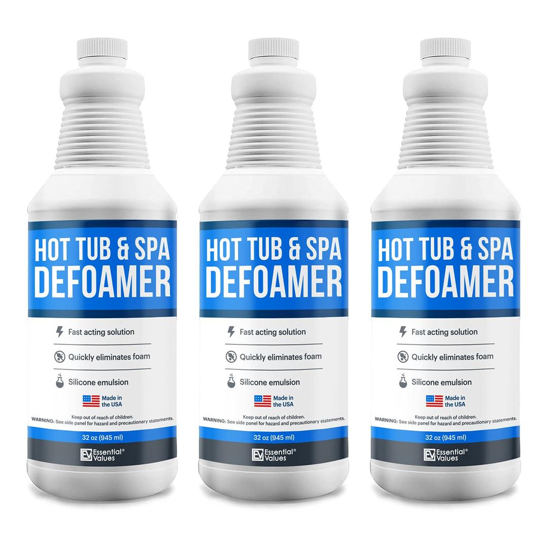 3 Pack Hot Tub, Pool & Spa Defoamer (32oz/ Bottles) – Quickly Removes Foam Without The Use of Harsh Hot Tub Chemicals, Eco-Friendly & Safe with Silicone Emulsion Formula. Get The Foam Down