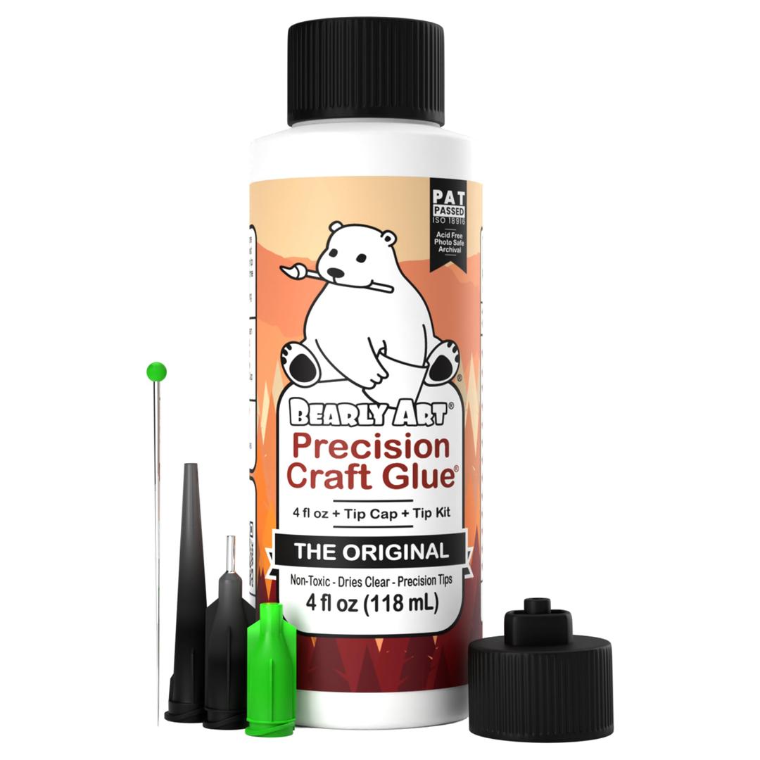 Bearly Art Precision Craft Glue - The Original - 4fl oz - Tip Kit Included - Dries Clear - Metal Tip - Wrinkle Resistant - Flexible and Crack Resistant - Strong Hold Adhesive - Made in USA