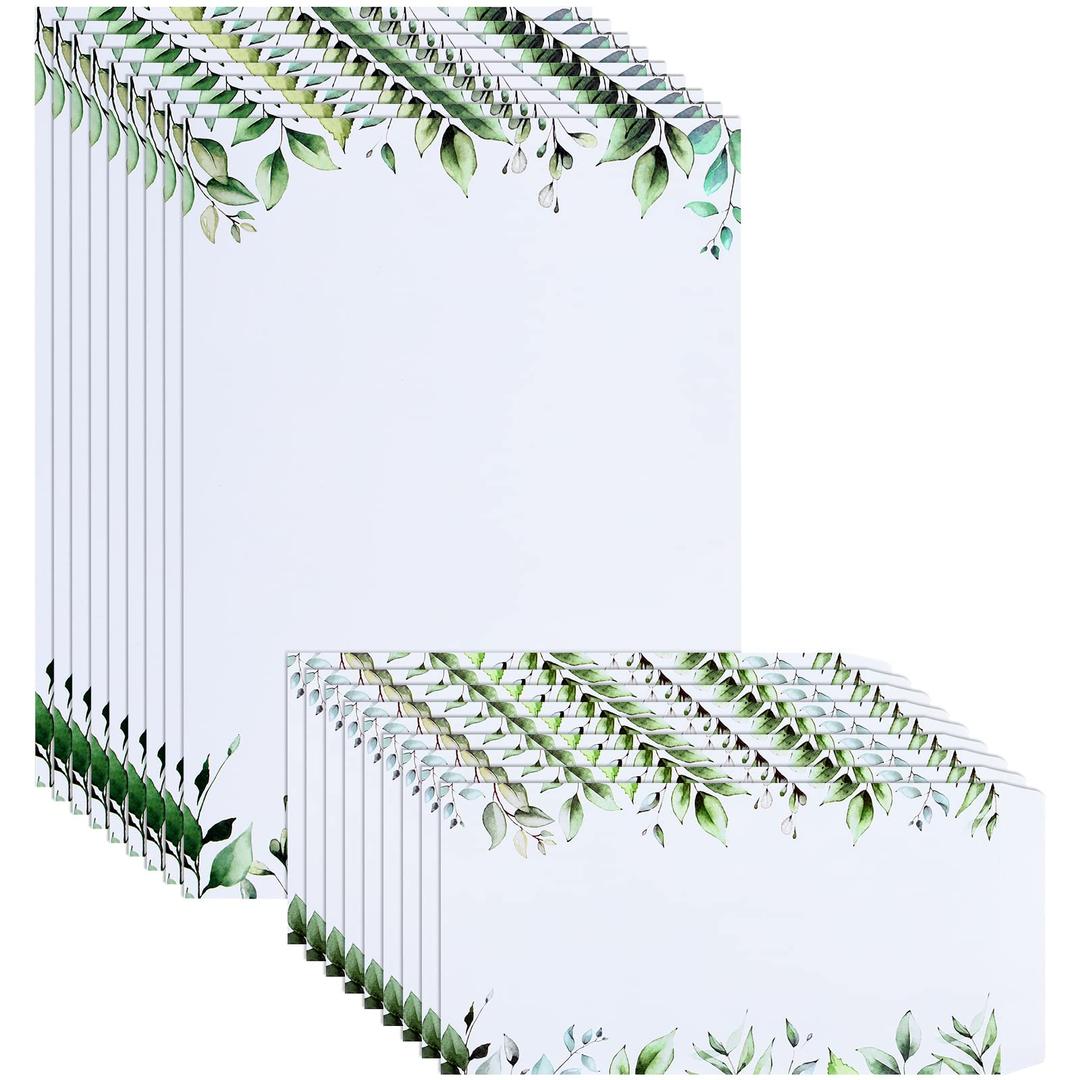 200 Pcs Leaf Theme Stationery Paper Set 100 Greenery Letterhead Paper and 100 Matching Envelope Writing Stationary Paper Printer Paper for Office School Home Wedding(8.5 x 11 Inch, 9.5 x 4.7inch)