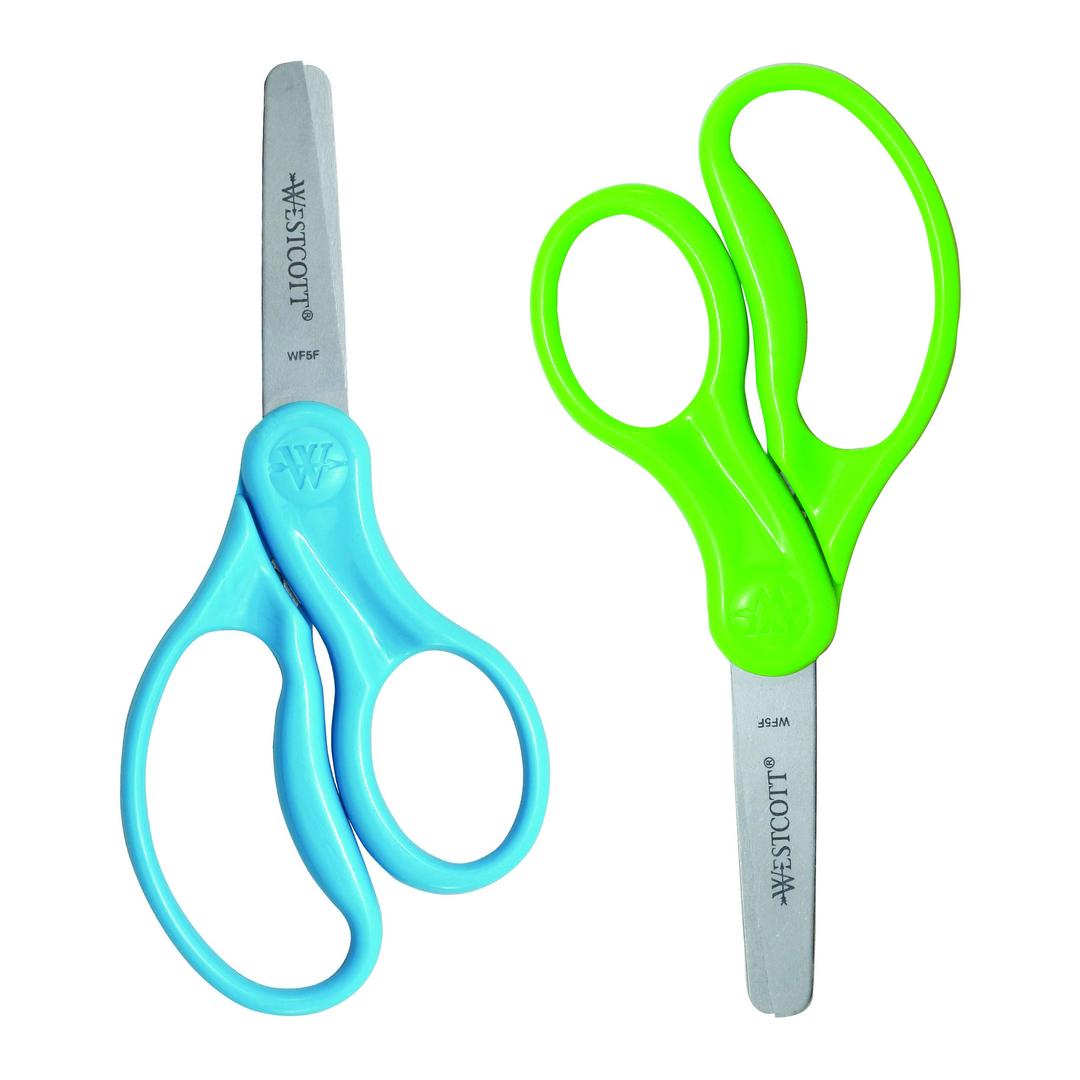 Westcott13168 Right- and Left-Handed Scissors, Kids' Scissors, Ages 4-8, 5-Inch Blunt Tip, Assorted, 2 Count (Pack of 1)