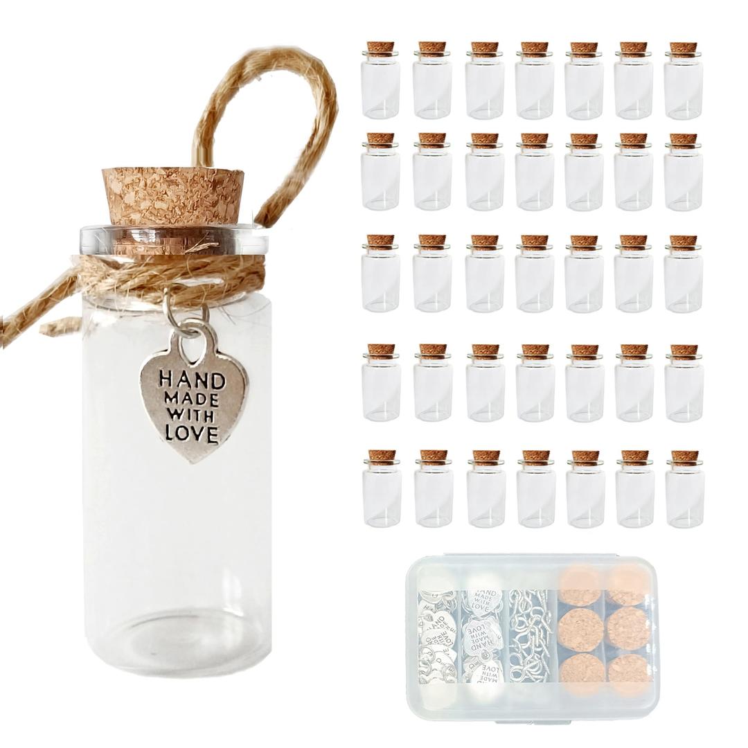 LOYONALSmall Glass Bottles With Cork Stopper - 35 Pcs 10 ml Mini Cork Bottles - Wishing Bottles Jars - Wedding Favour Glass Craft Bottles