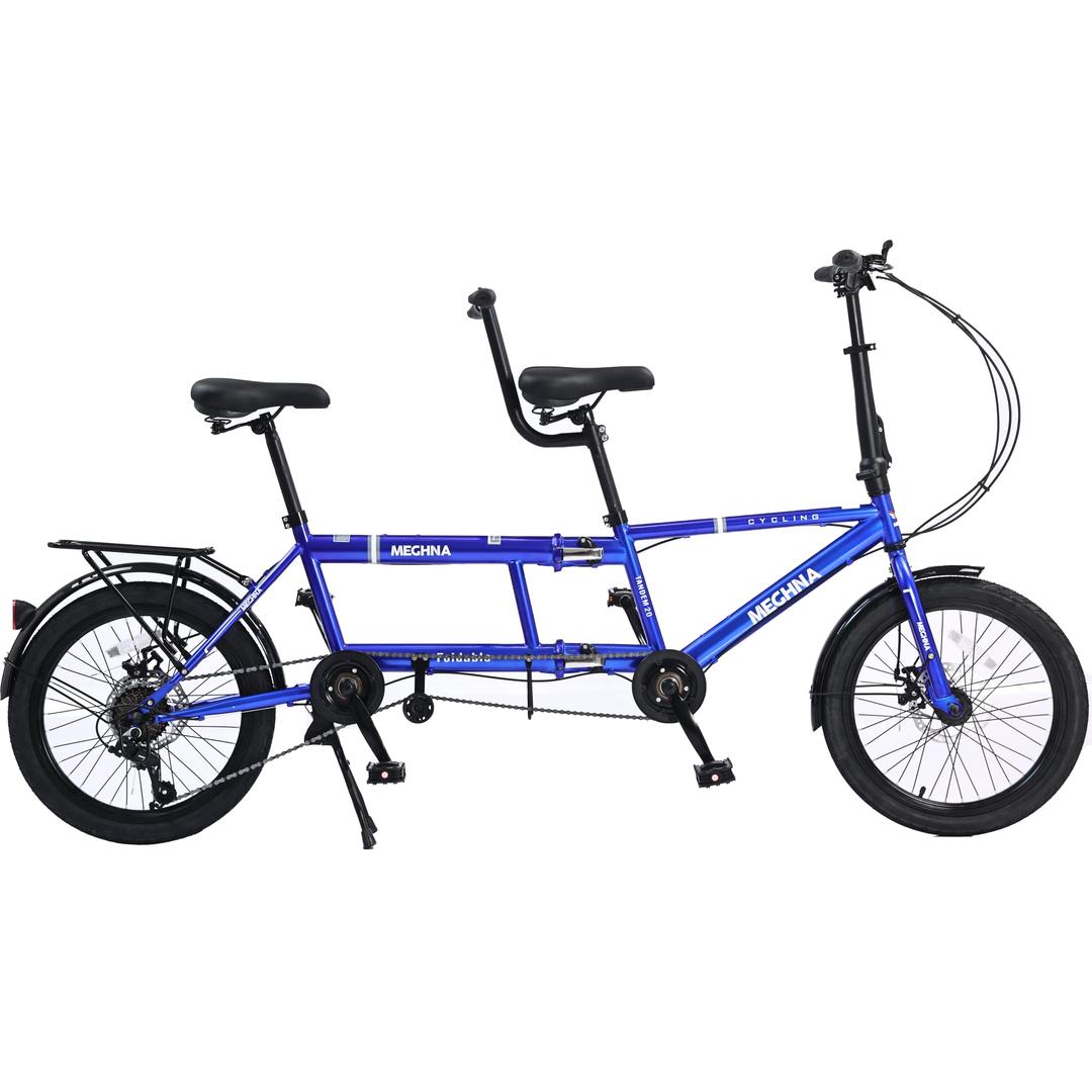 Tandem Bike - City Tandem Folding Bicycle, Foldable Tandem Adult Beach Cruiser Bike Adjustable 7 Speeds, 2-Seater, CE FCC CCC