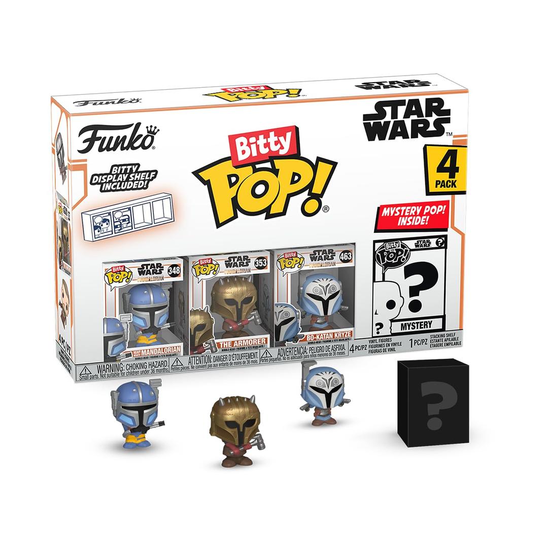 FunkoBitty Pop! The Mandalorian Mini Collectible Toys 4-Pack - Heavy Infantry Mandalorian, The Armorer, Bo-Katan Kryze, & Mystery Chase Figure (Styles May Vary)