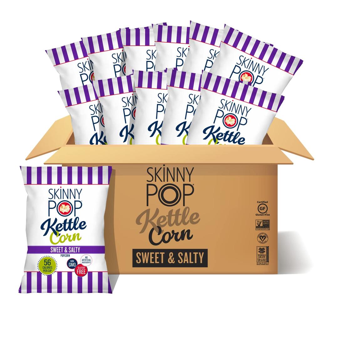 SkinnyPop Sweet & Salty Kettle Popcorn, Gluten Free, Non-GMO, Healthy Popcorn Snacks, Skinny Pop, 5.3 Oz Grocery Size Bags (Pack of 12)