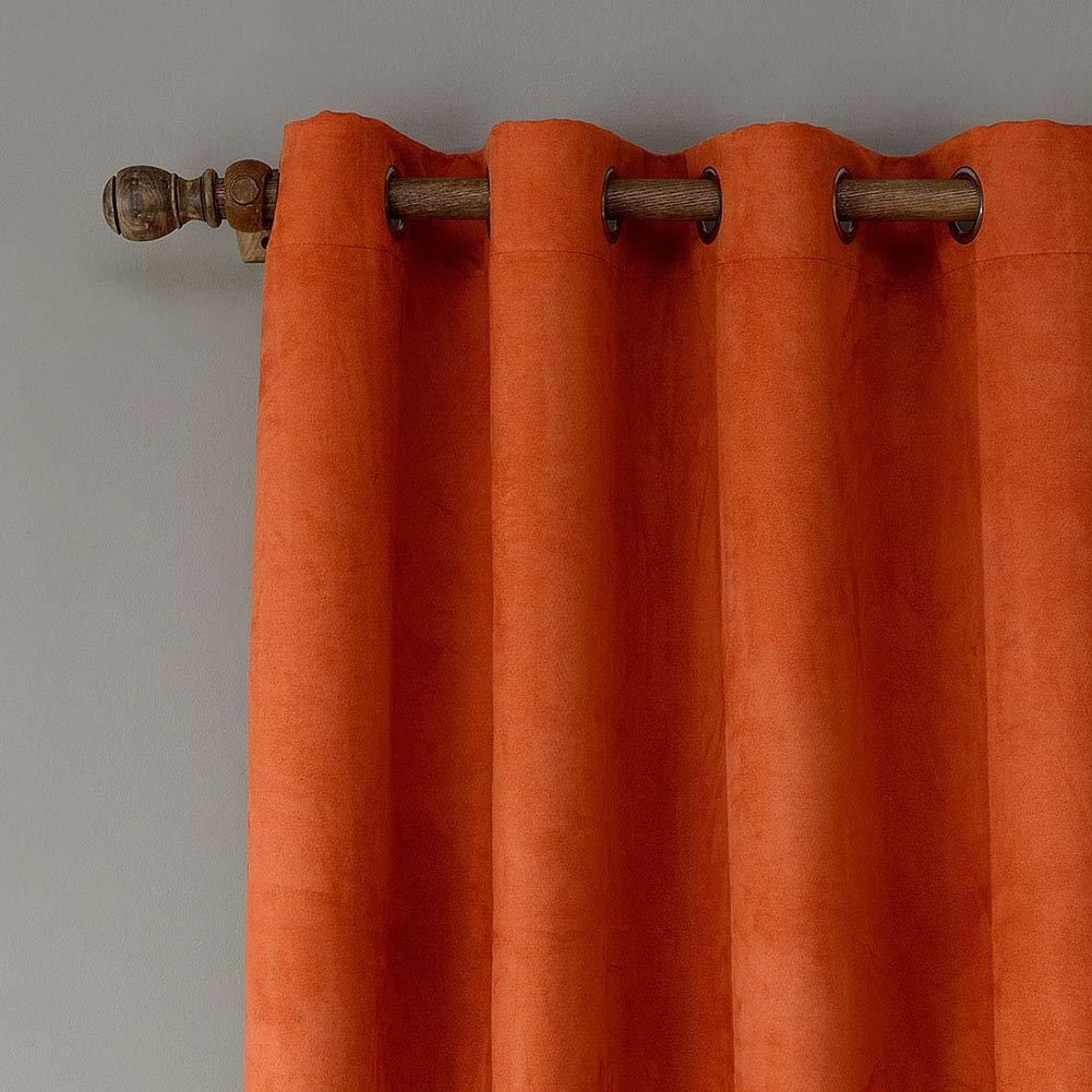 KRUIHAN Velvet Blackout Curtains Thermal Insulated - Eyelet Sunblind Pencil Pleat Soft Darkening Drapes Lightweight Drapery Bedroom Window Treatment Living Room Decoration 1 Panel (Orange,140X260 cm)