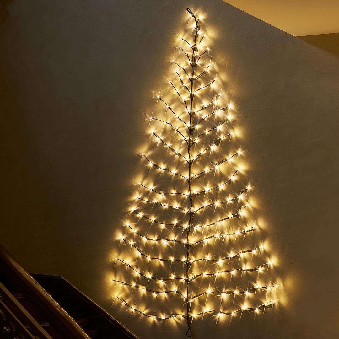 Fudios Lighted Wall Tree 6FT 180LED Warm White for Home Decor, Christmas Tree Lights for Living Room Wall Decoration