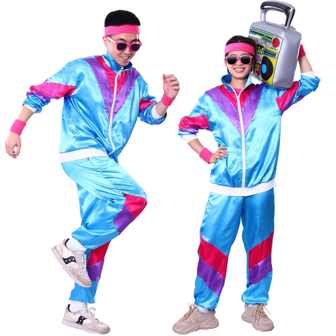 Alaiyaky 80s Tracksuit Costumes for Men, 90s Hip Hop Shell Suit Costume Mens 80s Retro Tracksuit Jacket Disco Costume