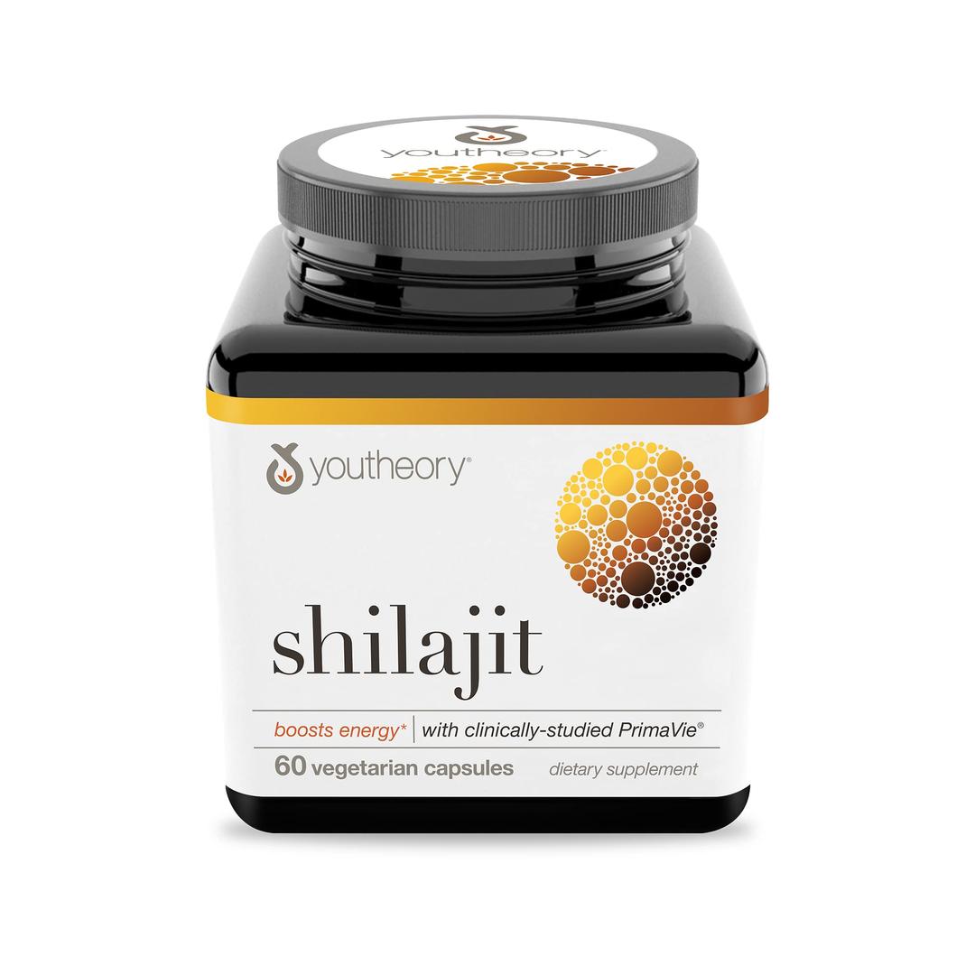 Youtheory Shilajit - 500 mg Shilajit Capsules - Energy Supplement - Supports Stamina & Endurance - Gluten, Dairy & Soy Free - 60 Vegetarian Capsules