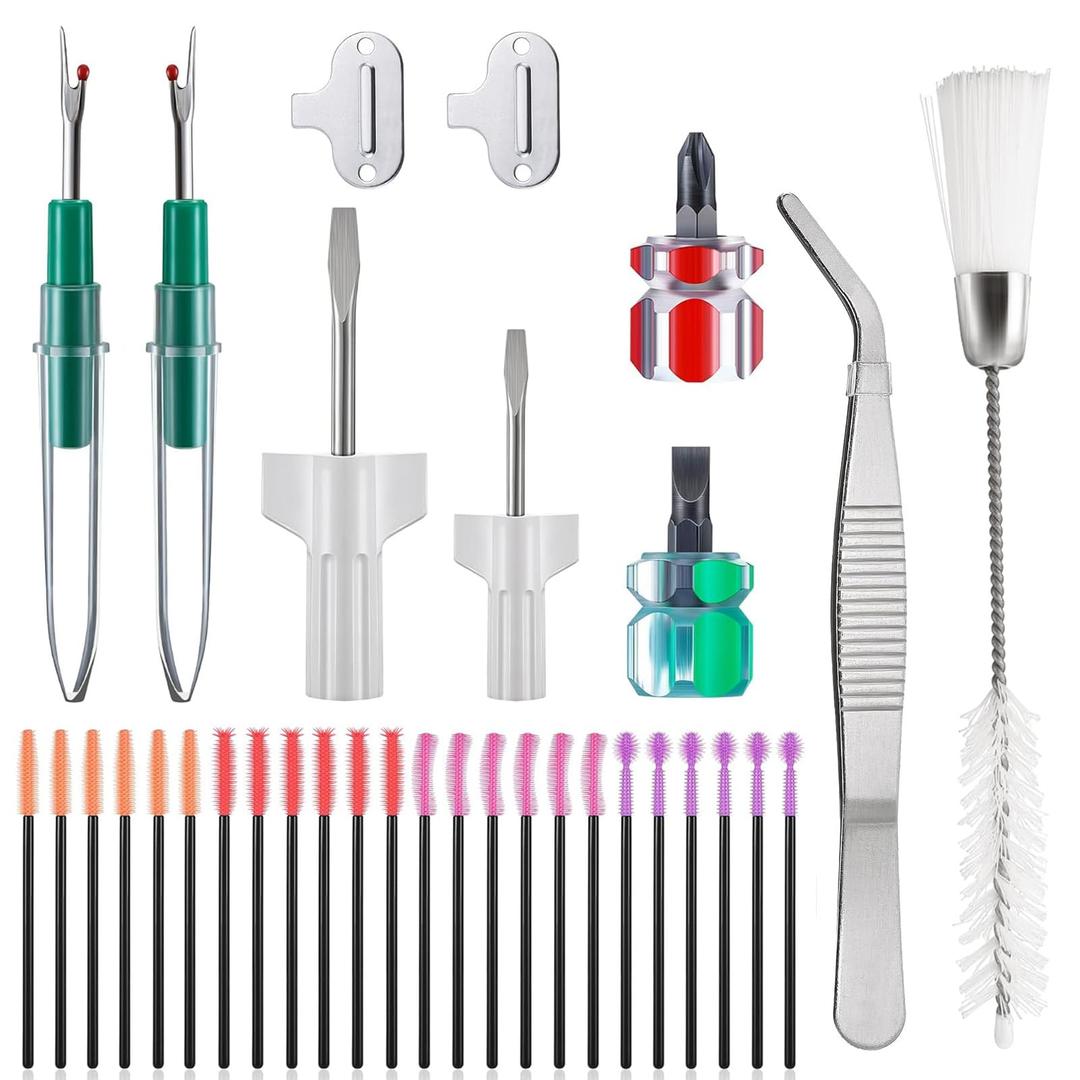 30 Pcs Sewing Machine Cleaning Kit, Sewing Machine Repair Tools Include Tweezers, Double Headed Brush, Screwdriver, Seam Rippers, Silicone Cleaning Brushes for Repair and Cleaning Sewing Machines