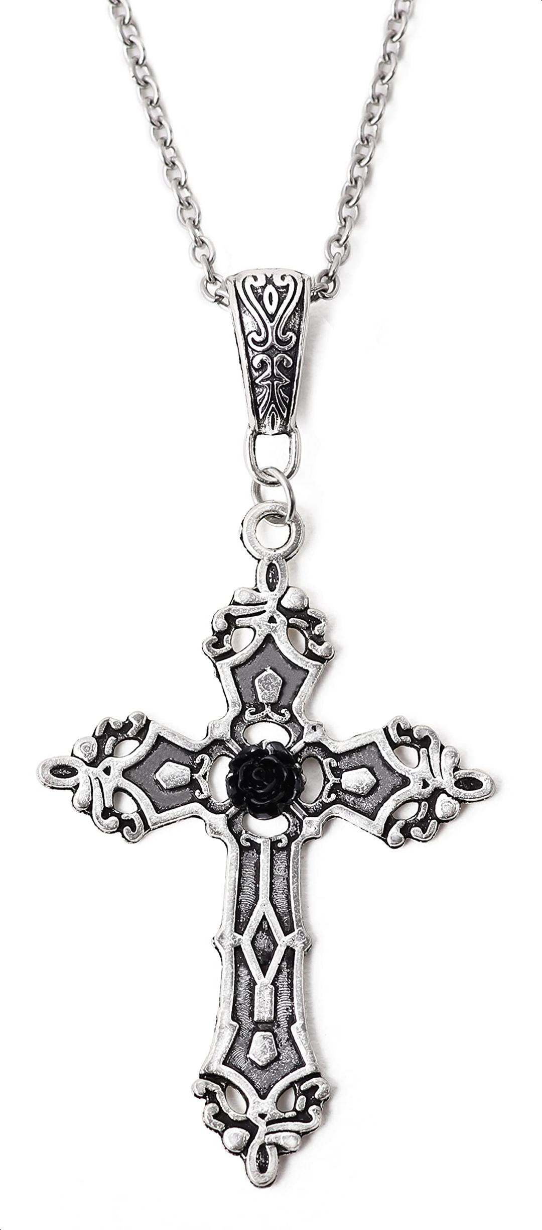 SacinaGothic Cross Necklace, Zinc Alloy Black Cross Necklace, Cross Necklace for Women, Gothic Necklace, Y2k Necklace, Vintage Necklace, Halloween Goth Jewelry Gift for Women (Cross)