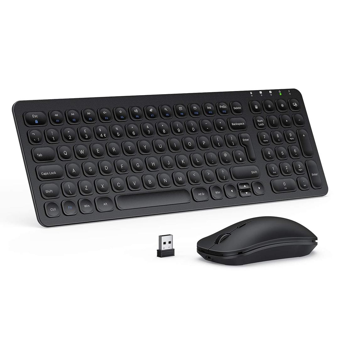 Wireless Keyboard and Mouse - Seenda 2.4G Rechargeable Ultra Slim Wireless Keyboard Mouse Combo Aluminum Keyboard Silent Mouse with Number Pad for PC Laptops Smart TV Windows QWERTY UK Layout Black