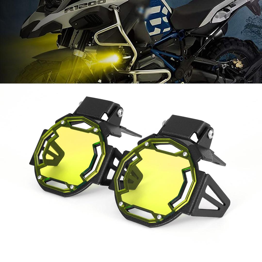 2 PCS Motorcycle Fog Light Cover Bulb Light Guards Protector for R1200GS F800GS R1250GS F850GS F750GS ADV(Yellow)