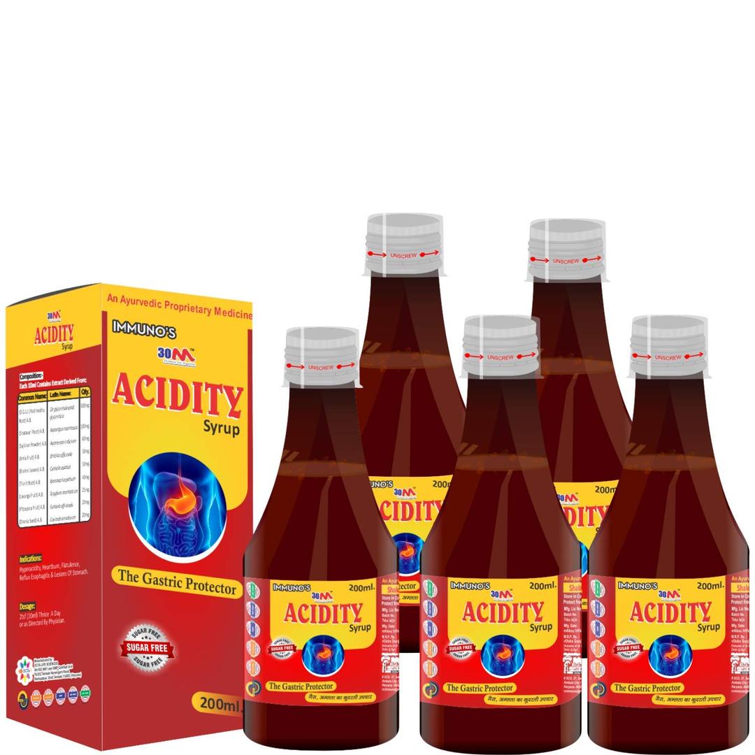 30M Ayurvedic Acidity Gas Relief Medicine Syrup (5 x 200 ml) for Hyperacidity, Indigestion, Gas, Flatulence, Heartburn, Reflux Esophagitis, Lesions of stomach (Pack of 5)