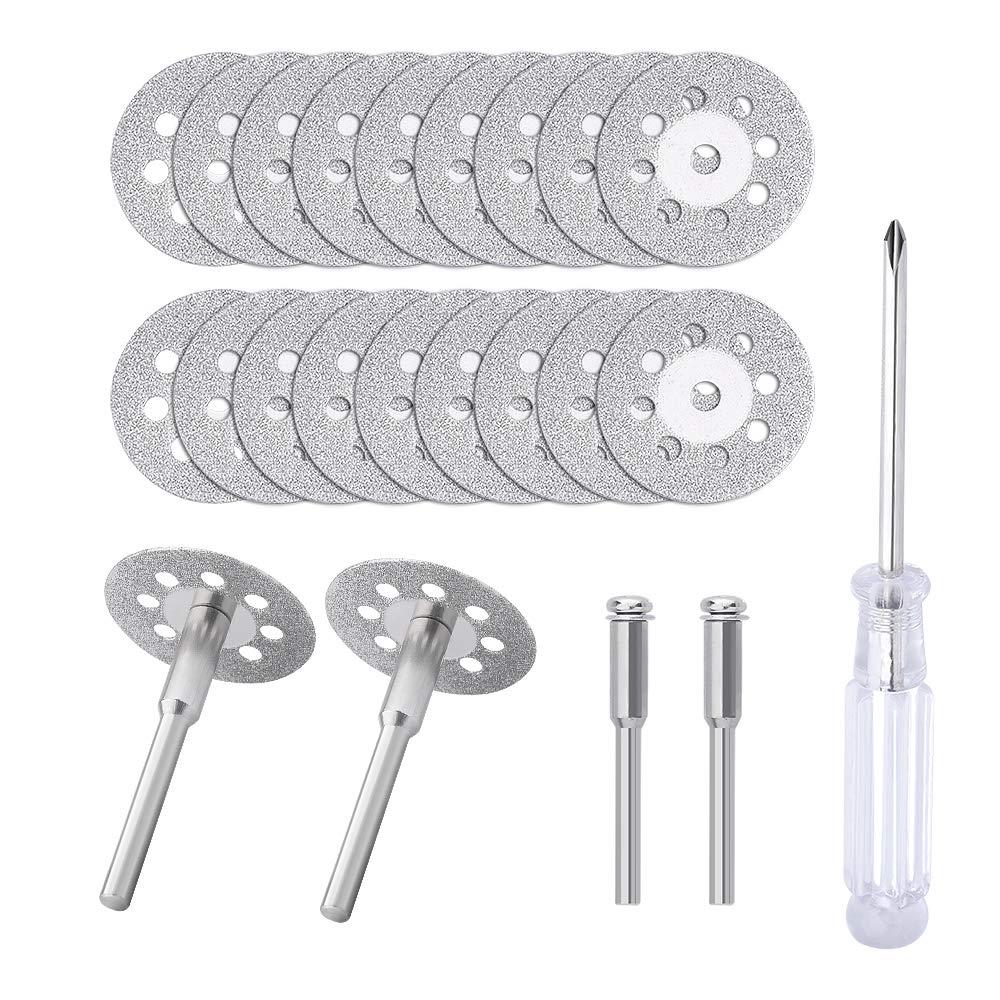 545 Diamond Cutting Wheel (22mm) 20pcs with 402 Mandrel (3mm) 4pcs and Screwdriver for Rotary Tools