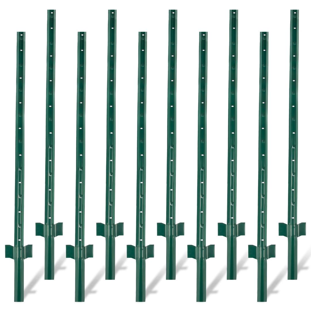 Fence Posts 5Feet - 10Pack, Heavy Duty Metal Fence Post with U-Channel, Steel Fence U-Post for Holding Garden Wire Fence, Corner Anchor Posts etc.