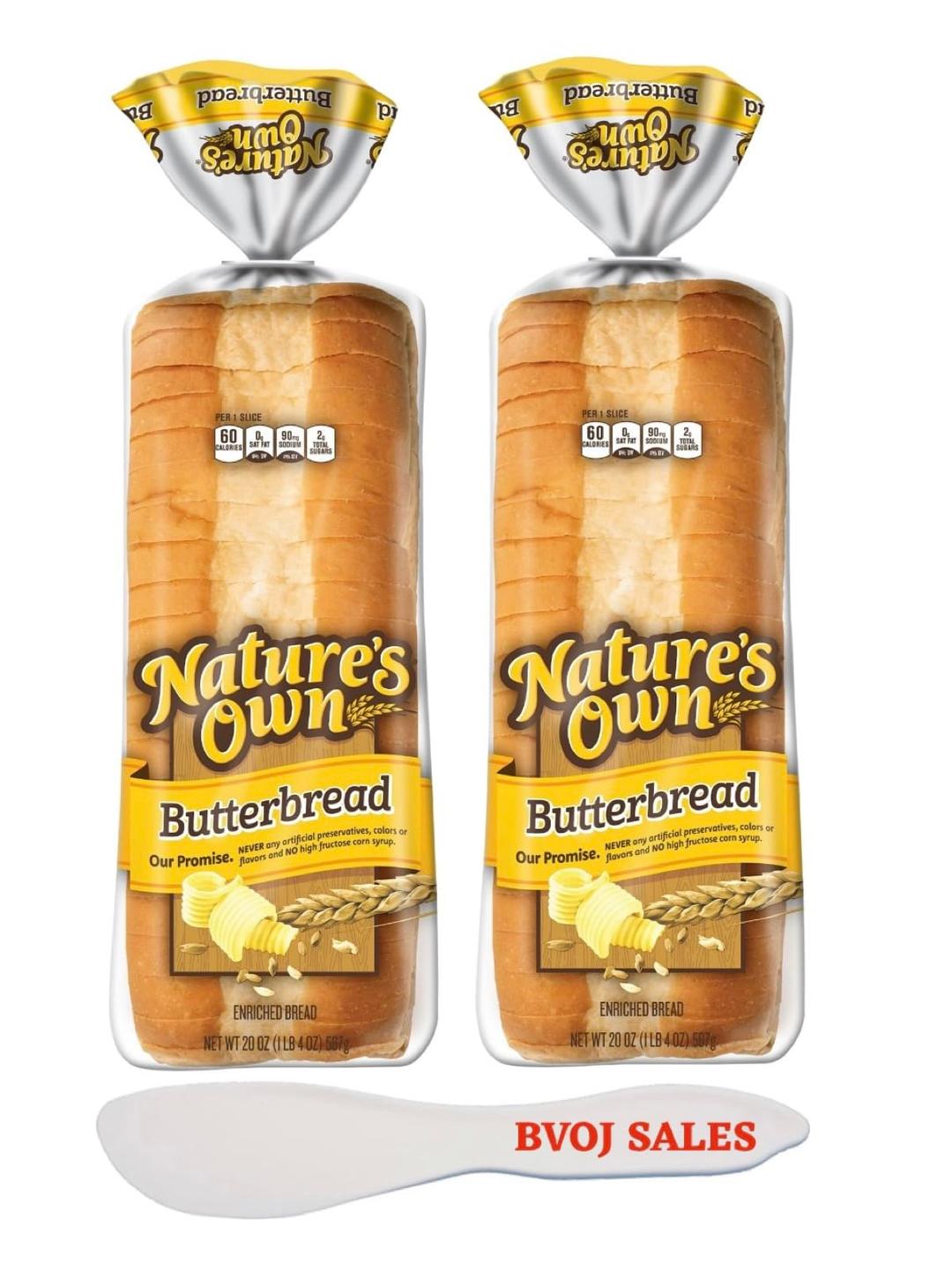 Nature's Own Butterbread Sliced White Bread Loaf, 20 oz 2 Pack And (1) BVOJ SALES Spatula