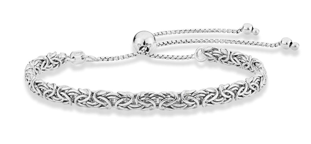 Miabella Italian 925 Sterling Silver 4mm Byzantine Adjustable Bolo Link Chain Bracelet for Women Handmade in Italy