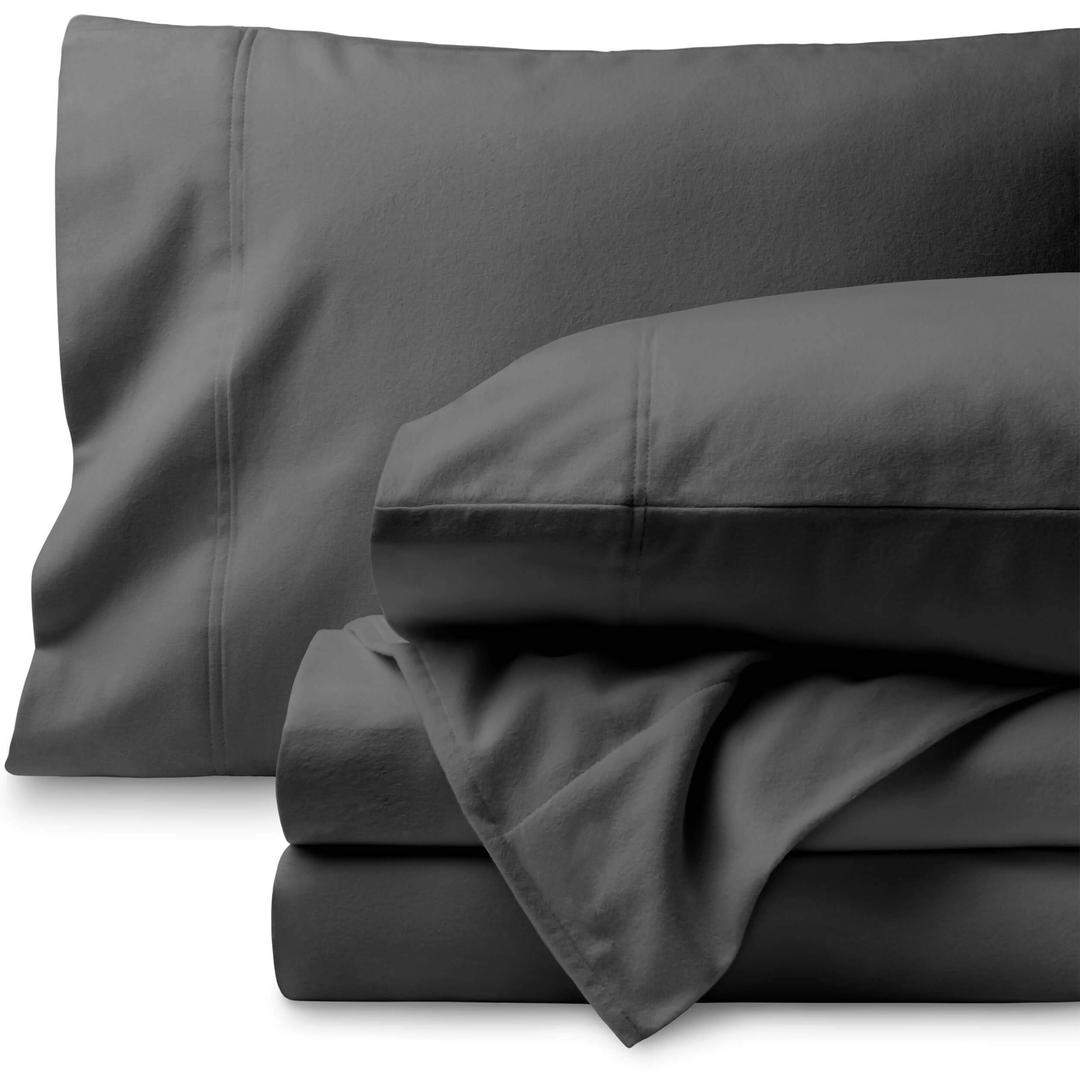 Bare Home Flannel Sheet Set 100% Cotton, Velvety Soft Heavyweight - Double Brushed Flannel - Deep Pocket (Full, Grey)