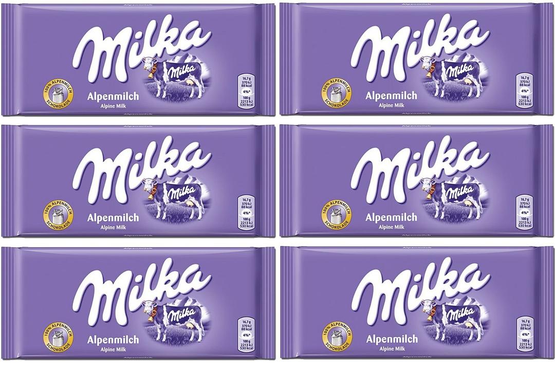 MilkaAlpenmilch Alpine Milk Chocolate, 100g (Pack of 6)