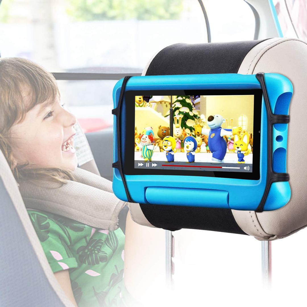 FANGORCar Headrest Mount Holder, Tablet Holder for Kids in Back Seats, Anti-Slip Strap and Holding Net,Angle-Adjustable/Fits All 7 Inch to 12.9 Inch Tablets