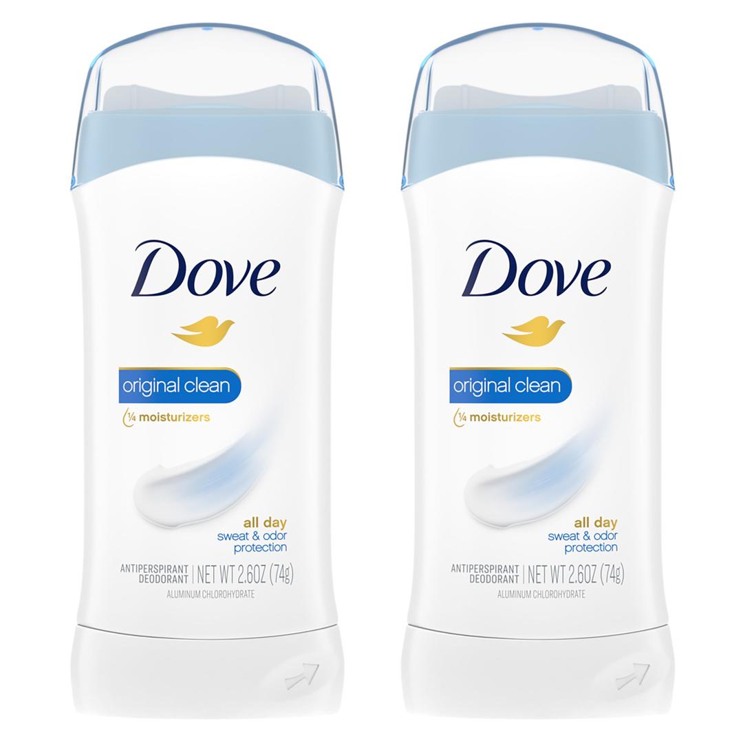 Dove Invisible Solid Antiperspirant Deodorant Stick for Women, Original Clean, For All Day Underarm Sweat and Odor Protection 2.6 oz 2 Count