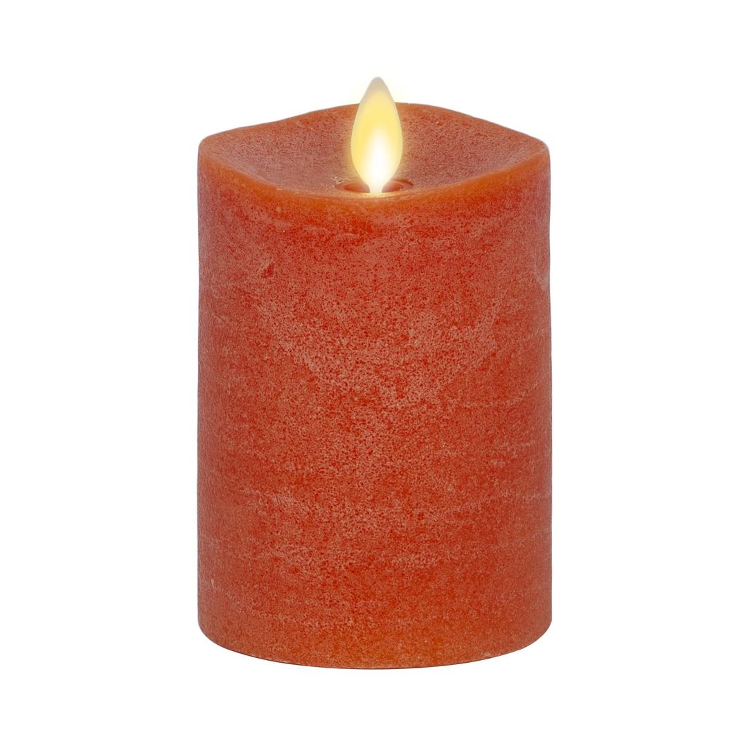 Luminara Flameless Candle LED Pillar Chalky Burnt Orange Finish - Real Wax Melted Top Unscented, Remote Ready, Timer (3 x 4.5 inch)