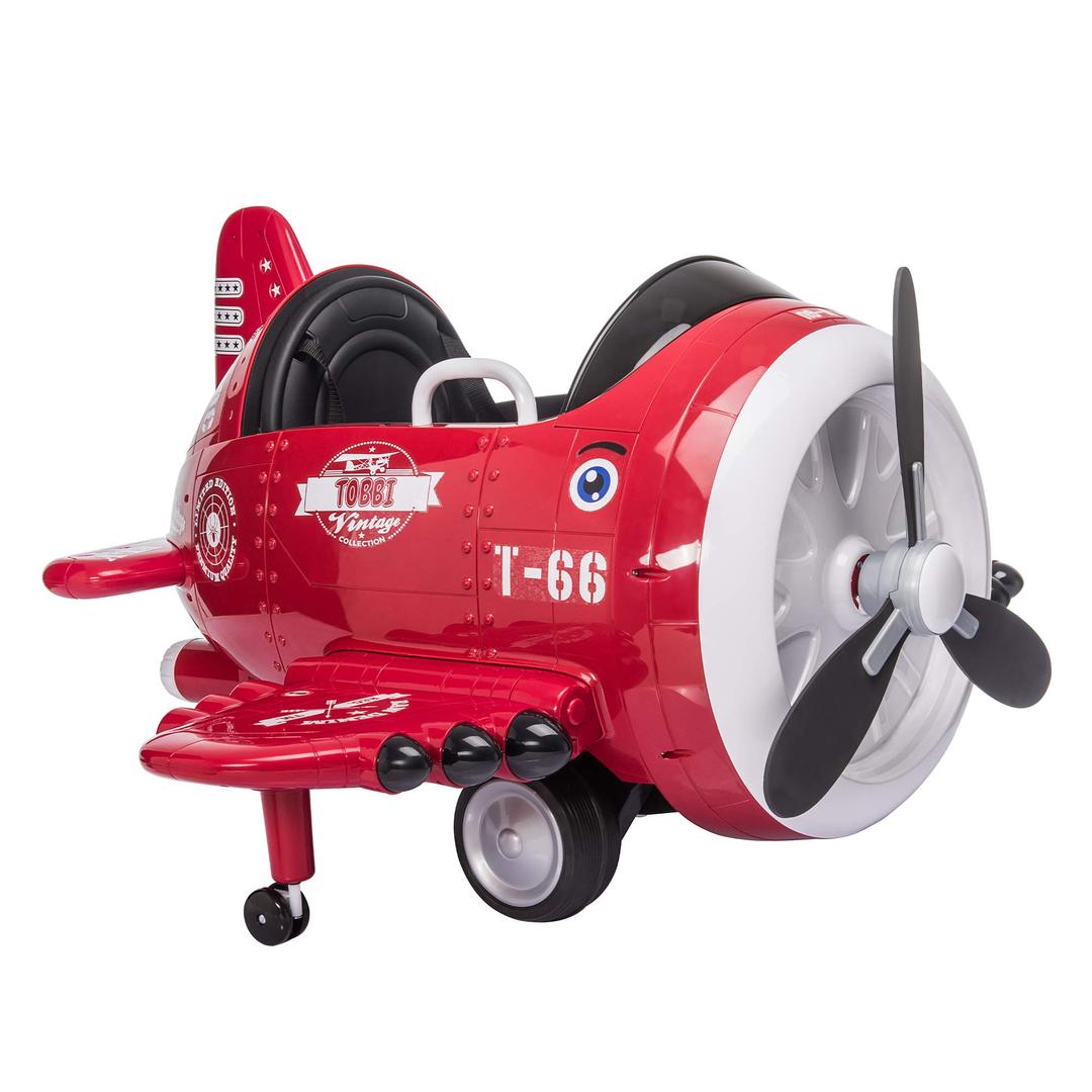 Airplane Ride On Toy Kids Car TOBBI 12V Electric Kids Ride Airplane Motorized Kids Vehicles w/Bombing Sound/Joysticks Operation/FM Radio/Remote Control, Best Gifts for Toddlers Aged 3-8, Red