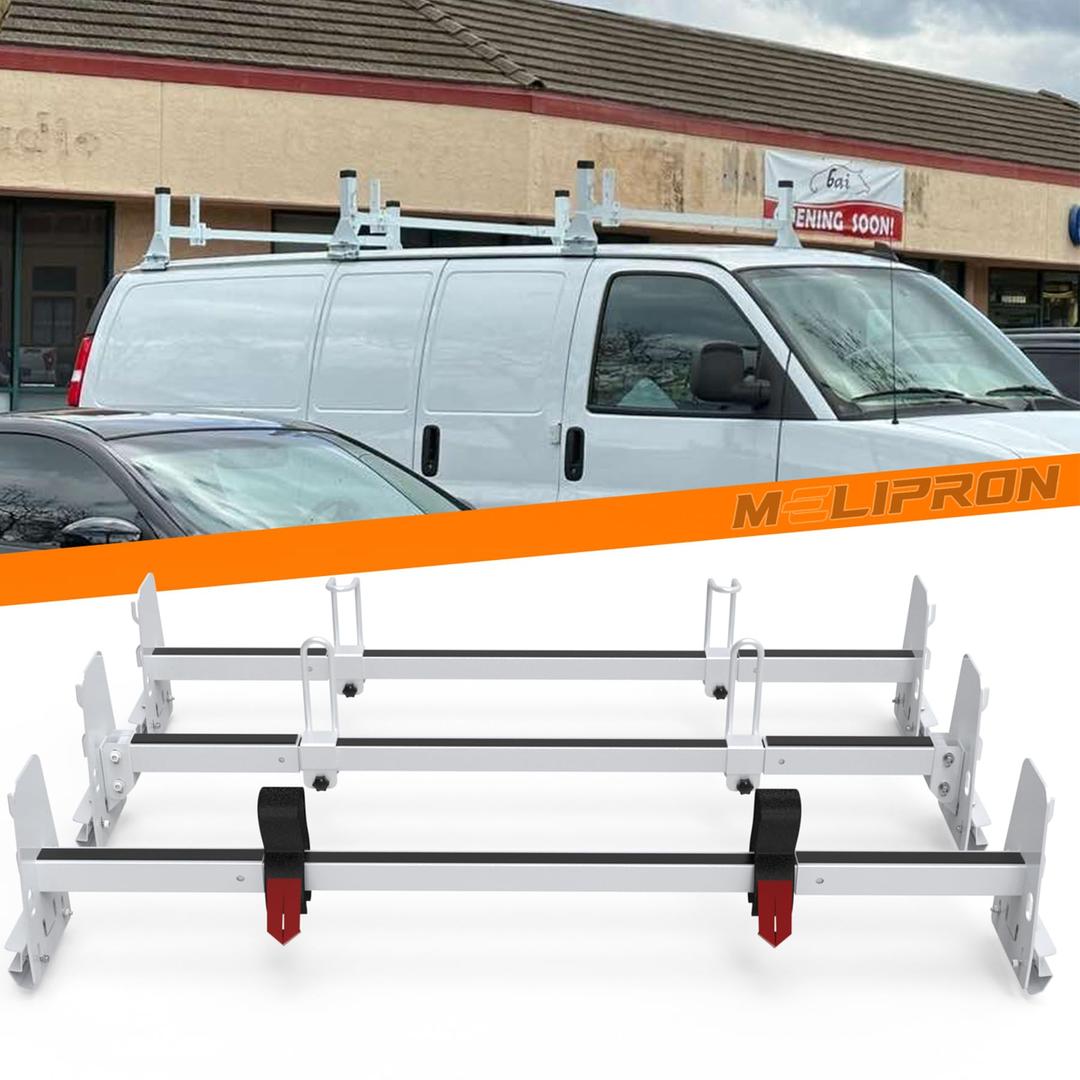 Universal Van Roof Ladder Rack Fit for Chevy Express 1500 2500 3500 Ford Econoline GMC Savana Rain Gutter Mount Rack