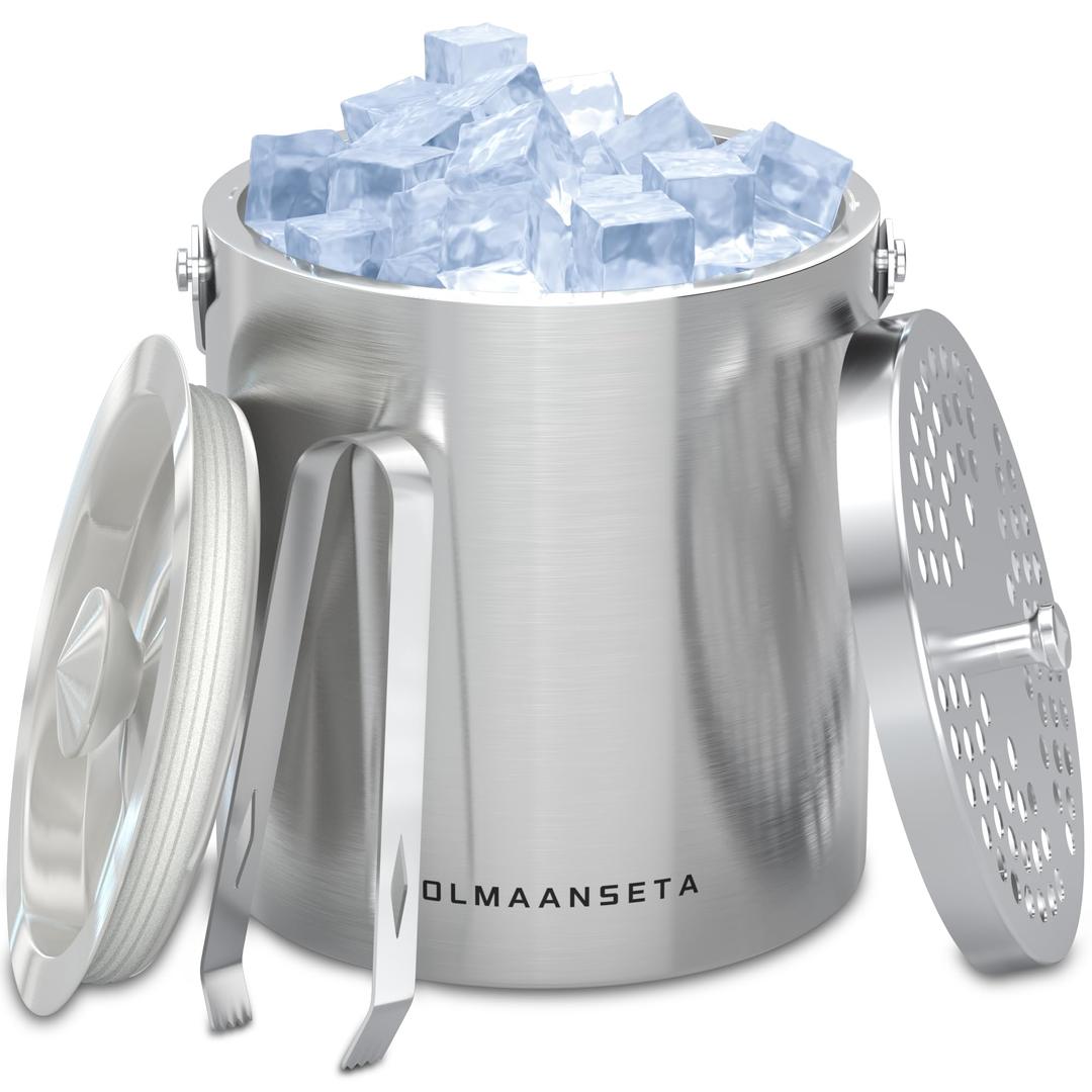 Stainless Steel Ice Bucket For Parties With Lid And Ice Tongs,Insulated Wine Bucket With Strainer Keeps Drinks Cold And Ice Cube From Melting