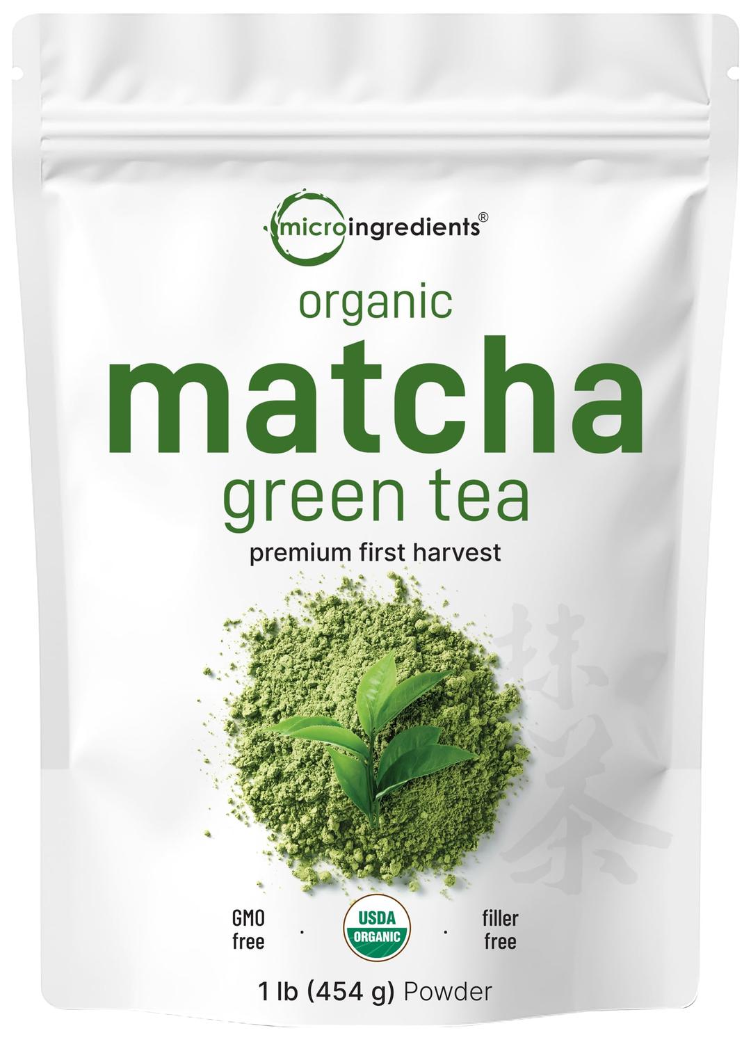 Micro IngredientsOrganic Matcha Green Tea Powder, 1lb | Premium First Harvest Japanese for Daily Beverage | 100% Pure Culinary Grade | No Sugar, Eco-Friendly Recyclable Bags