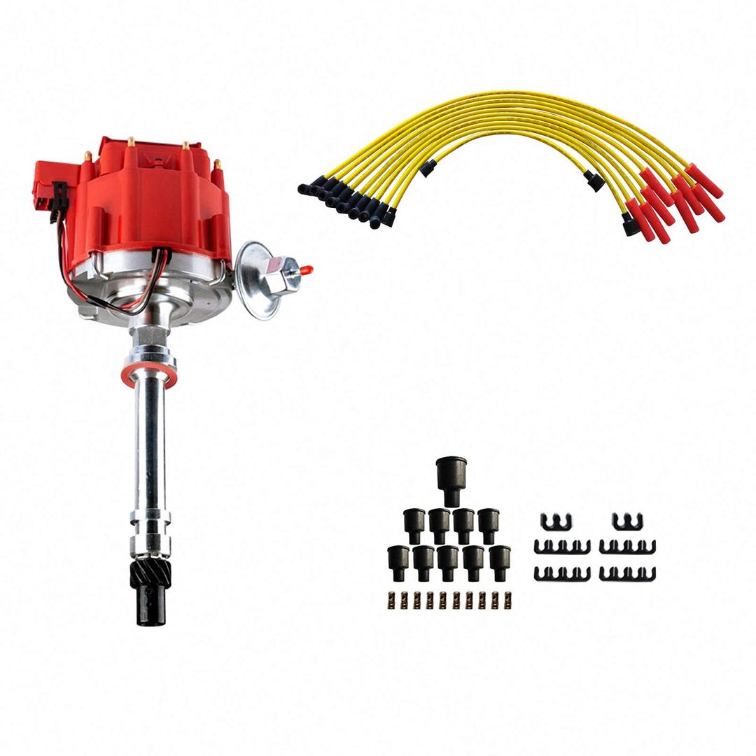 MASPerformance HEI Distributor & Wiring set 65K Coil Compatible with Chevy 305-454 Chevrolet C10 GMC SBC BBC 350-400 5.0L 5.7L 6.6L 7.4L (Red Cap Color)