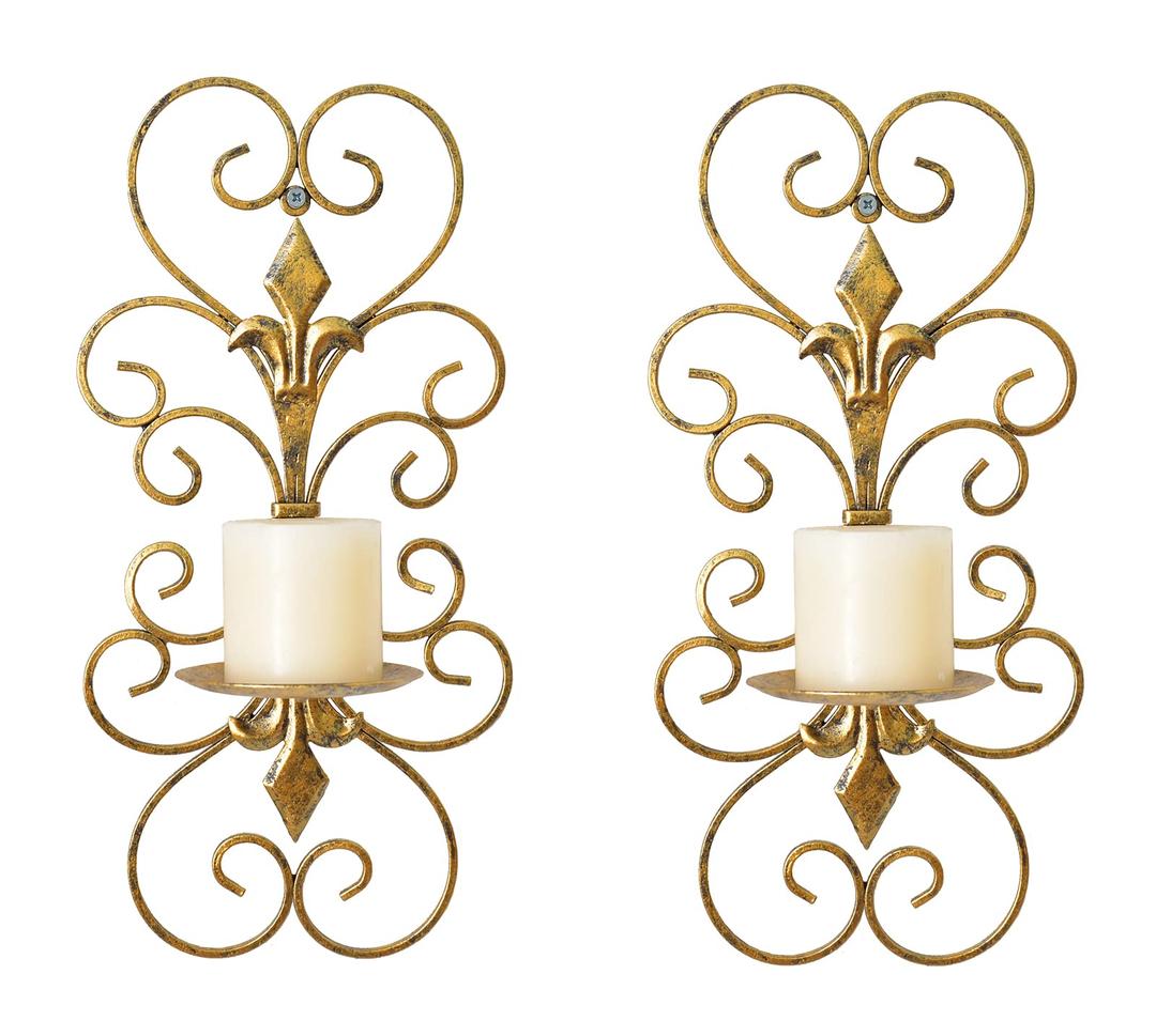 Set of 2 Wall Sconces Candle Holders Metal Wall Decoration Hanging Wall Mounted Candle Sconces for Home Decor Bedroom Dining Room, Antique Gold