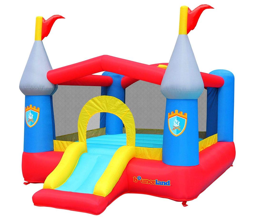 Bounceland Bounce House Castle with Basketball Hoop Inflatable Bouncer, Fun Slide, Safe Entrance Opening, UL Certified Strong Blower Included, 12 ft x 9 ft x 7 ft H