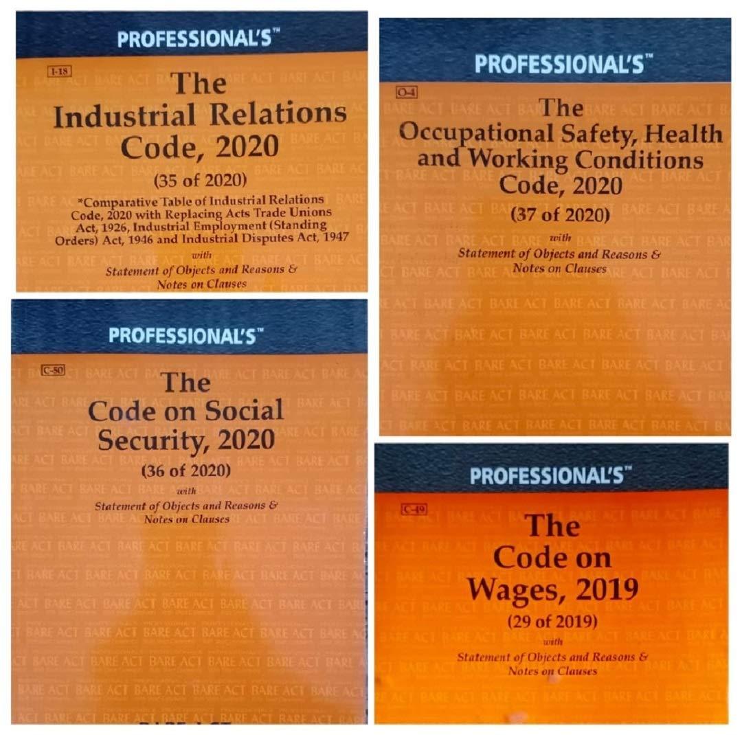 New Labour Code Bare Acts Combo- Includes Code on Social Security, 2020, Industrial Relations Code, 2020, Code on Wages Act, 2019 and Occupational Safety, Health And Working Conditions Code, 2020