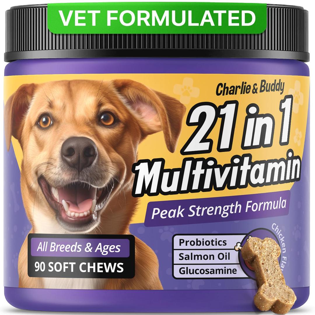 21 in 1 Dog Multivitamin - Dog Vitamins and Supplements with Vitamin C Multivitamin for Dogs - Chicken Flavour Dog Vitamins Soft Chews - 90ct