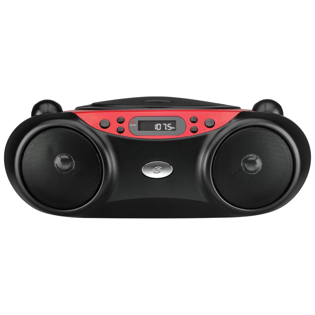 GPX, Inc. Portable Top-Loading CD Boombox with AM/FM Radio and 3.5mm Line In for MP3 Device - Red/Black