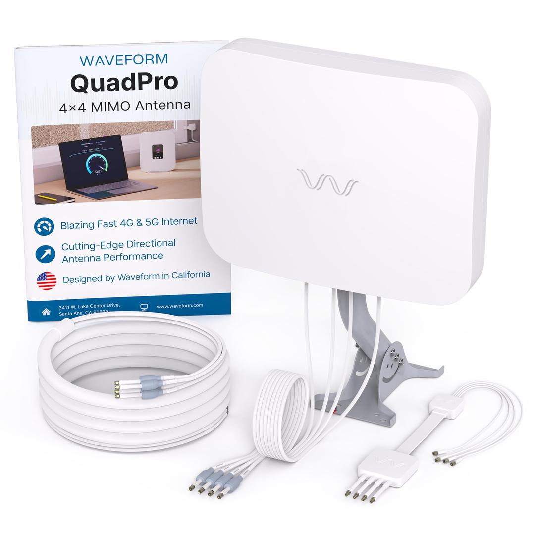 Waveform QuadPro 4x4 MIMO Signal Boosting Panel Antenna Kit | External Antenna for 4G/5G Routers & Gateways | for T-Mobile Home Internet, Verizon, AT&T (Complete Kit w/ 20' Cable & Window Entry)